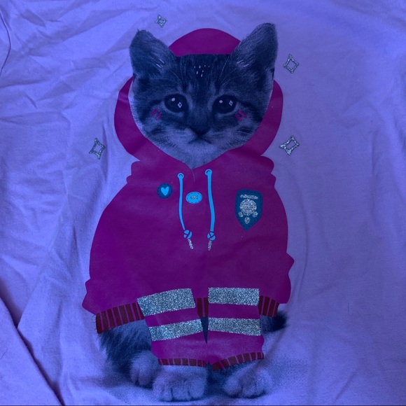 Cat in a hoodie long sleeve tee. Girls size large - Picture 2 of 3
